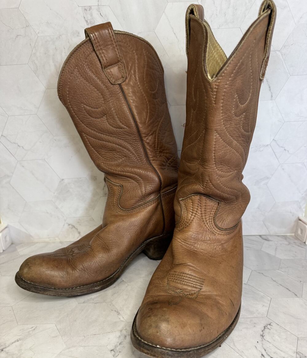 Vtg Stewart Boot Co Cowboy Boots Brown Leather Western USA Men’s 10.5 EE 1977